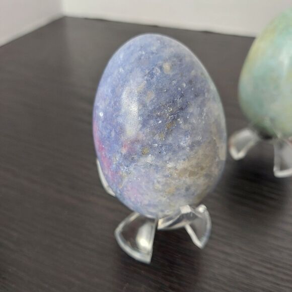 Onyx Marble Egg Polished Stone Set of 3 With Stands Marbled Alabaster Speckled - Picture 13 of 16